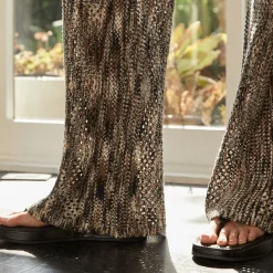 MONROW Space-dye Crochet Wide Leg Pant PECANMULTI Discount